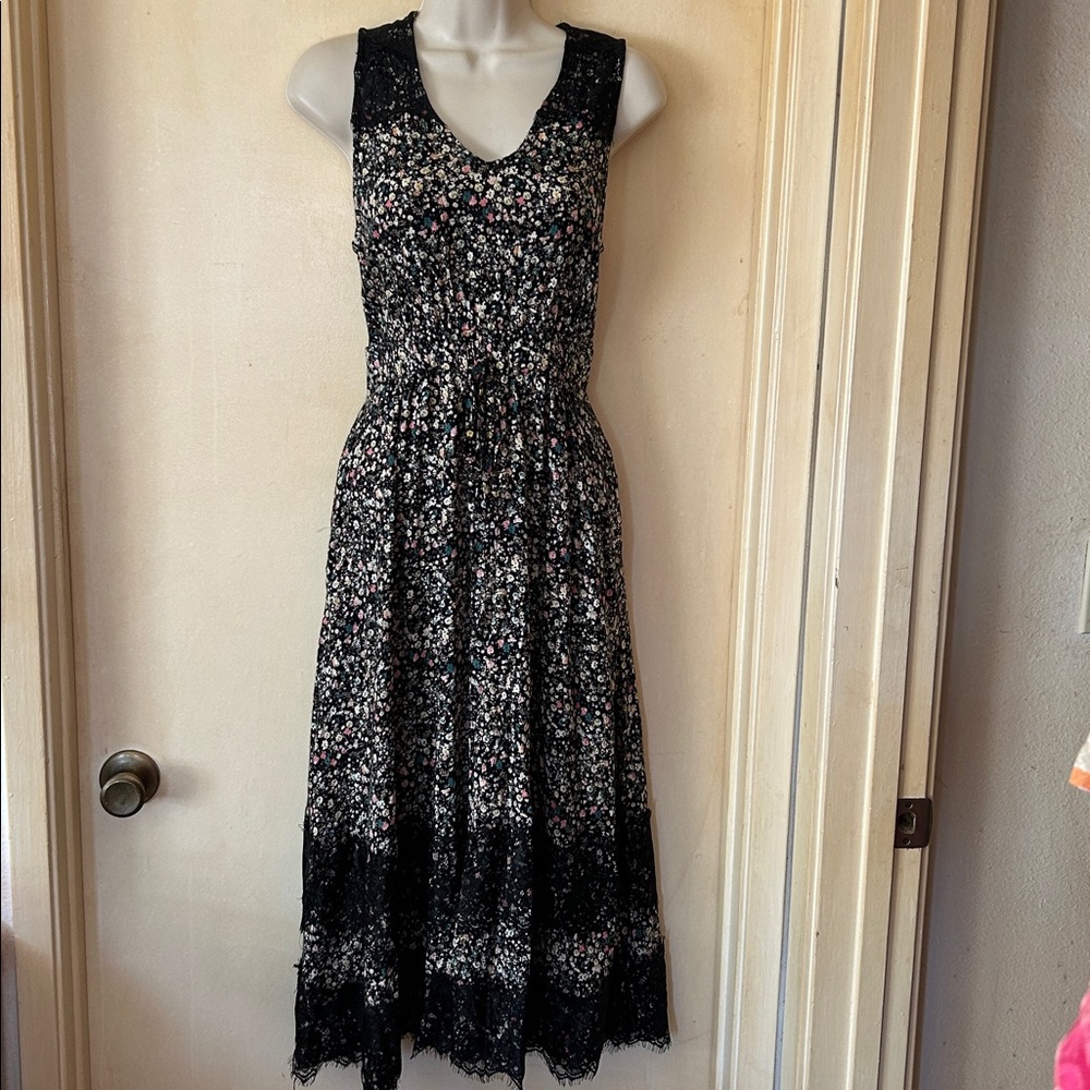 Anthropologie Ranna Gill Cynara Black Floral Midi Dress, XS-SP